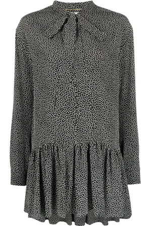Saint Laurent Vestido de seda con estampado de lunares 2000