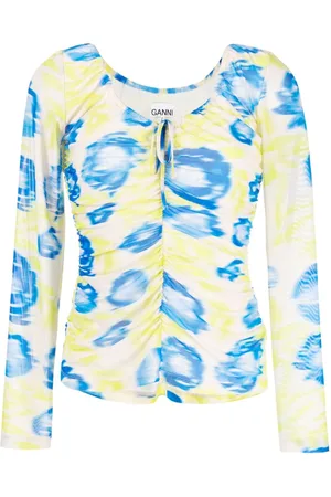 Ganni Blusa fruncida con estampado floral