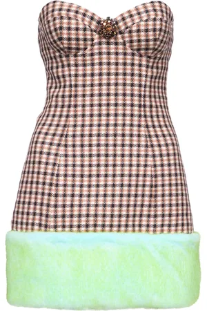 AREA Vestido corto estilo bandeau con estampado a cuadros