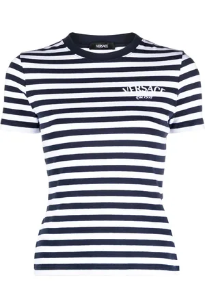 VERSACE Playera con logo bordado y motivo de rayas
