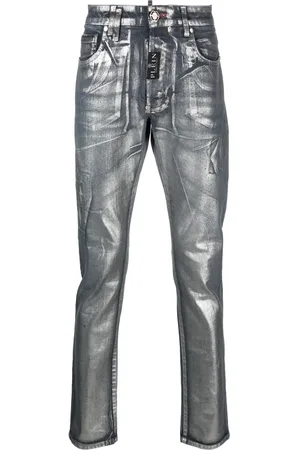 Philipp Plein Jeans rectos con efecto metalizado