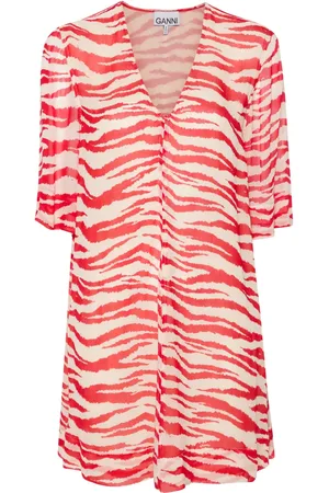 Ganni Vestido con cuello en V y estampado de cebra