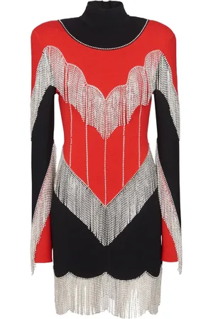 Balmain Vestido con cuello de tortuga y detalle de flecos