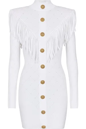 Balmain Vestido corto con diseño tejido y flecos