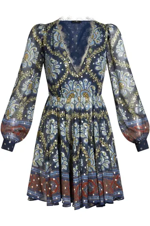 Etro Vestido corto con estampado floral y ribete de encaje