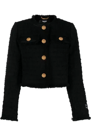 VERSACE Chamarra corta de tweed con bordes deshilachados