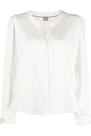 HUGO BOSS Camisa de seda stretch sin cuello