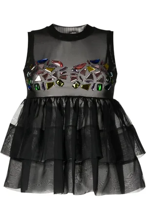 Cynthia Rowley Blusa de malla con peplum y detalles de gemas