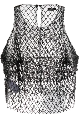 Elisabetta Franchi Camiseta corta con detalle de cuentas