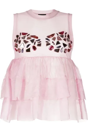 Cynthia Rowley Blusa de malla con peplum y detalles de gemas
