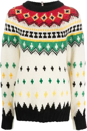Moncler Suéter de tejido Fair Isle con cuello redondo