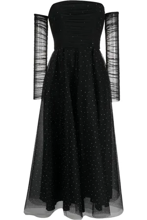 NISSA Vestido con hombros descubiertos y detalles de cristal