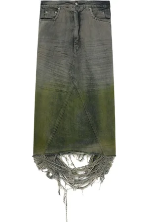 Rick Owens Falda midi de mezclilla con efecto envejecido