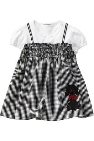 Familiar Playera a capas con motivo de cuadros gingham