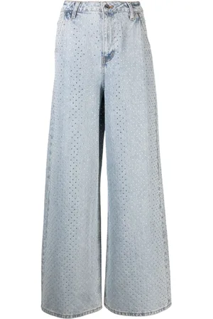 Self-Portrait Jeans anchos con tiro alto y detalles de strass
