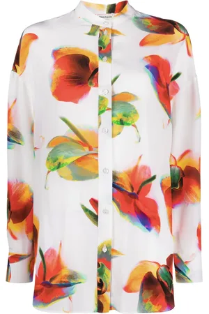 Alexander McQueen Camisa de seda con orquídeas estampadas