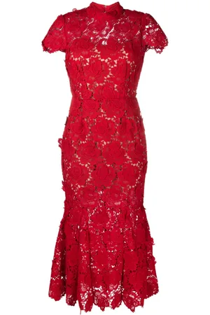 Self-Portrait Vestido midi con encaje floral en 3D