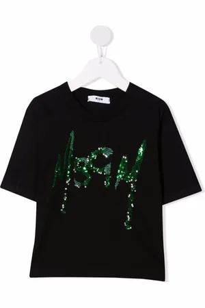 Msgm Playera corta con logo de lentejuelas
