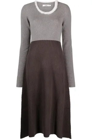 B+AB Vestido midi tejido de canalé con diseño a paneles