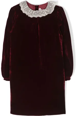 BONPOINT Vestido de terciopelo con cuello estilo babero
