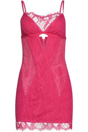 DION LEE Vestido corto con capa de encaje