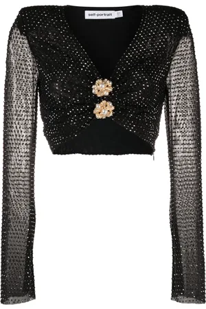 Self-Portrait Top corto con detalles de strass