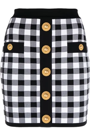 Balmain Falda corta de tejido fino con motivo de cuadros gingham