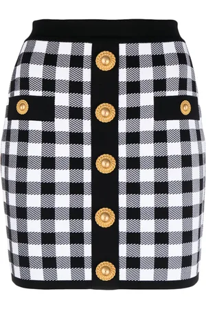 Balmain Falda corta de tejido fino con motivo de cuadros gingham
