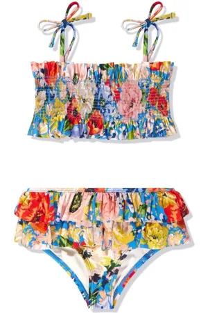 ZIMMERMANN Bikini con detalle de volantes y estampado floral