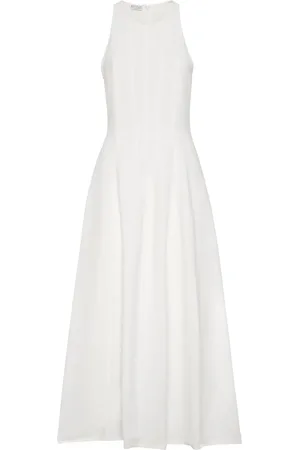 Brunello Cucinelli Vestido largo sin mangas con diseño plisado