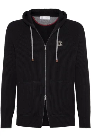 Brunello Cucinelli Hoodie tejido de canalé con cierre