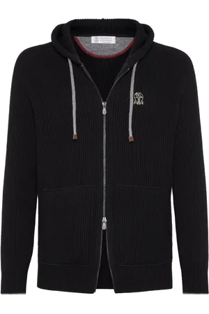 Brunello Cucinelli Hoodie tejido de canalé con cierre