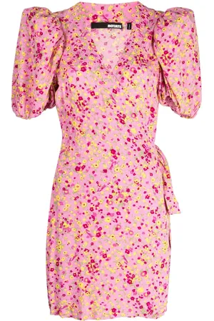ROTATE Vestido corto con diseño cruzado y motivo floral en jacquard