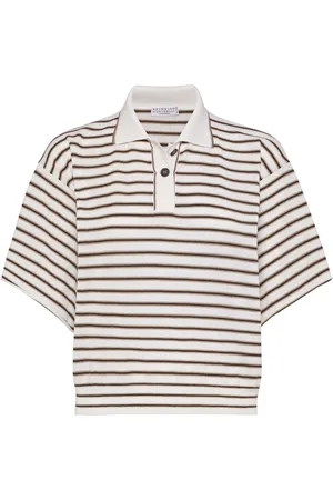 Brunello Cucinelli Playera tipo polo corta con motivo de rayas