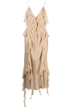 Khaite Vestido largo de seda con ribete de volantes
