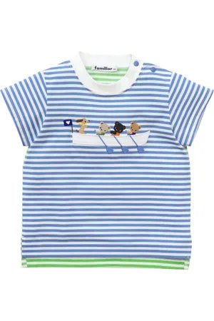 Familiar Playera con motivo de rayas y diseño bordado