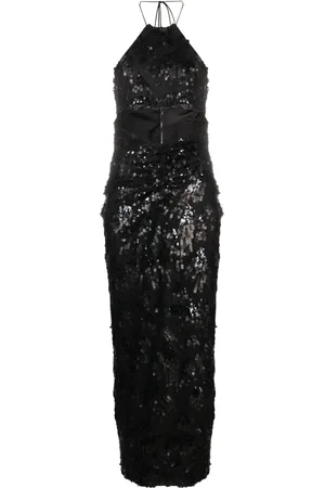 ROTATE Vestido midi con detalle de lentejuelas y cuello halter
