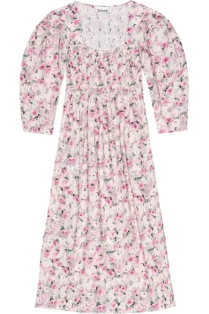 Ganni Vestido midi con mangas farol y estampado floral