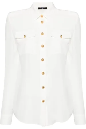 Balmain Camisa de seda con botones en relieve