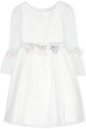 MONNALISA Vestido de tul con aplique de flores
