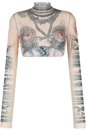 Jean Paul Gaultier Top corto manga larga con estampado gráfico