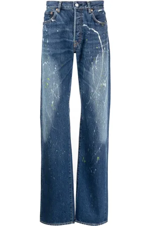 YOHJI YAMAMOTO Jeans rectos con salpicaduras de pintura estampadas