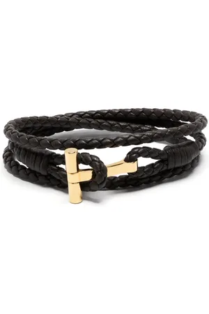Tom Ford Pulsera de cuero con placa T