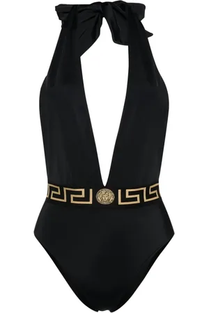 VERSACE Traje de baño con cuello en V y pretina Greca