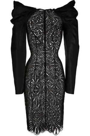 Saiid Kobeisy Vestido midi con paneles de encaje