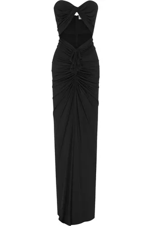 Saint Laurent Vestido largo de seda con escote en forma de corazón