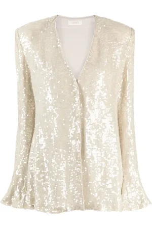 LAPOINTE Blusa con cuello en V y lentejuelas