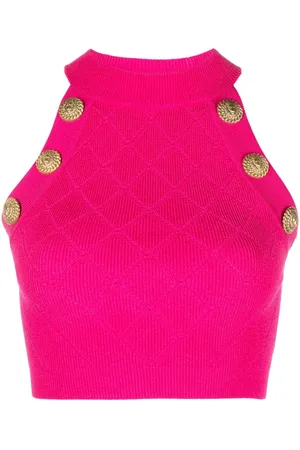Balmain Camiseta corta con botones de cabeza de león