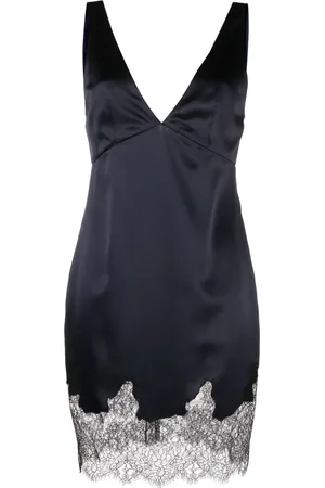 Saint Laurent Vestido corto con ribete de encaje