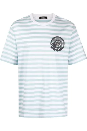 VERSACE Playera con logo bordado y motivo de rayas